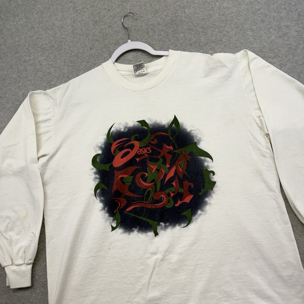 Vintage ASICS T‎ Shirt Adult XL White Long Sleeve Big Print Graphic USA Made 90s